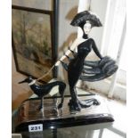 House of Erte 1920's style lady and greyhound figure Symphony in Black by Franklin Mint