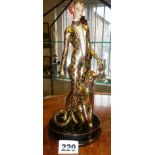 House of Erte 1920's style lady with Ocelot figure by Franklin Mint