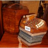 A Victorian 22 key concertina in hexagonal mahogany box with lid