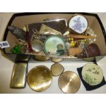 Collection of 1950's powder compacts, costume jewellery, Welsh wool purse, hatpins, etc.