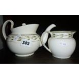 Unusual early 20th c. Wedgwood pearlware teapot and jug with legend under - Manufactured for James