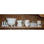 Wedgwood china Investiture tankard, a Coalport 'Mayflower' goblet, two white china toast racks, a