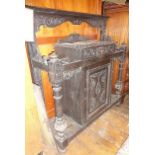 Large carved Victorian Gothic hallstand with stylised Green Man face etc.