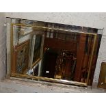 1930's style rectangular wall mirror having bevelled edge glass and borders, 41" x 29"