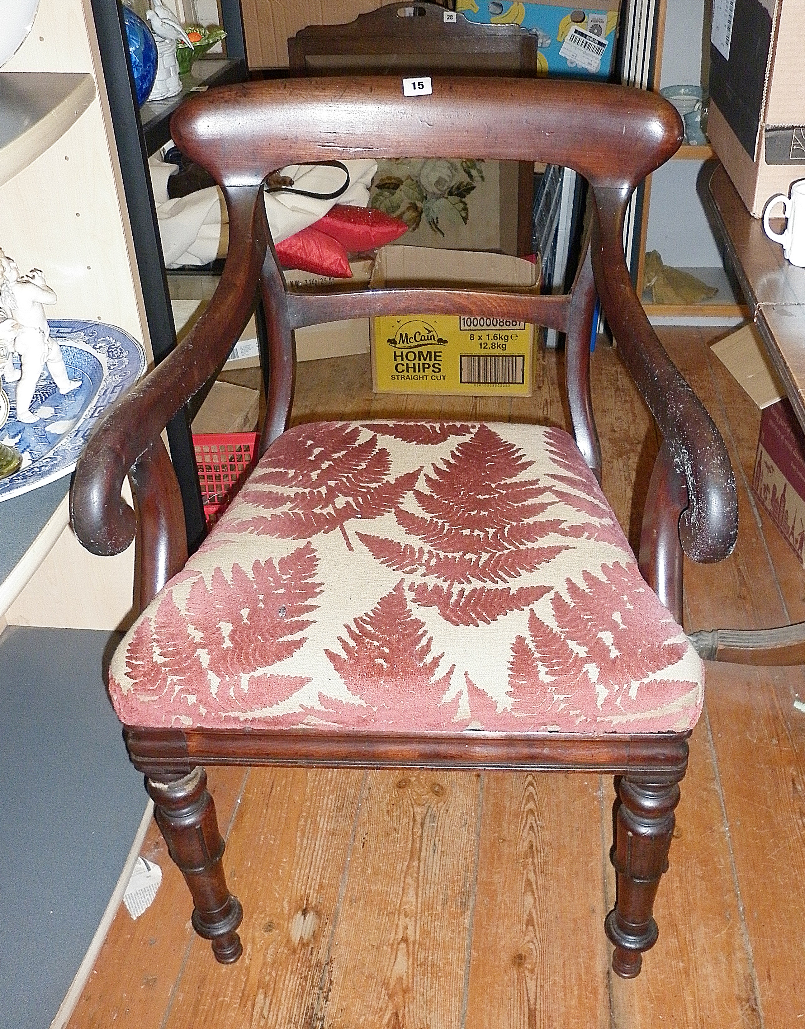 19th c. mahogany scroll arm elbow chair