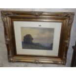 E. H. CHATWOOD-AIKEN (20th c.) watercolour landscape at dusk with sheep, gilt frame, 23" x 27"