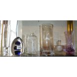 Shelf of Art Glass, inc. amethyst Caithness vase engraved with a thistle, vintage large glass dump