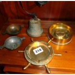 Trench Art heavy brass ashtray in the form of a ships wheel embossed with "USS Adonis 1944