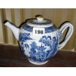 19th c. Chinese style blue and white porcelain teapot with double strap handle