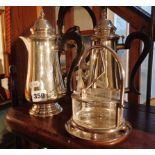 Silver-plated chocolate pot, similar water jug and a Modernist Italian silver-plated and glass sugar