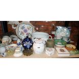 Shelf of assorted china and pottery, inc. Carlton Ware lidded box, lidded ginger jar and other