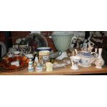 Shelf of assorted china inc. Crown Devon "Cries of London" pot etc.