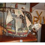 Painted model of a galleon