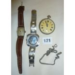 WW2 Ladies Services Art Deco wristwatch, vintage Buler Pinguin stainless steel watch and a Russian