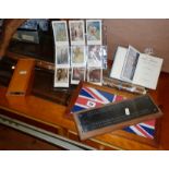 Cribbage board, Dominoes, snooker cue, framed Naval Flag and 'All about Ships and Shipping