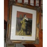 Gilt framed oil portrait of a lady by John Rabbetts after Corot's "The Velvet Dress"