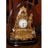 19th c. French gilt mantle clock, under dome, surmounted by figure of a girl directing a play with