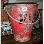 Old painted metal fire bucket