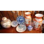 Shelf of Chinese porcelain vases, jars and plates, some A/F