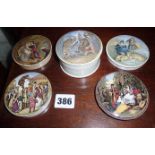 Prattware pot lids - "an Eastern Repast", "The Bear Pit", a lid with a lion, bear and a cockerel,