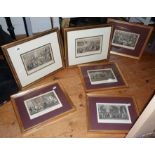 Six framed coloured 19th c. 'Tom and Jerry' coloured engravings after Cruickshank