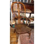 19th c. ash and elm Windsor kitchen armchair with pierced splats