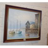 Oil on canvas, c. 1960's of a harbour scene, signed by W. Jones
