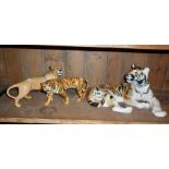 Beswick lioness, Beswick tiger and a large USSR china reclining tiger