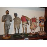 Antique Indian Folk Art figural group of Krishnanagar Bengali clothed clay figures of servants, inc.