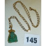 Chinese carved jade and 14kt gold Buddha on 9ct gold chain