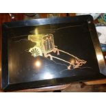 Japanese lacquer tray, signed, 60cm x 42cm