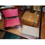 Old boxes suitable for jewellery etc., rosewood and brass banded, requiring minor restoration