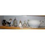 Five vintage scent bottles and a chamber pot etc