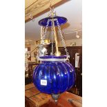 Bristol blue glass Moroccan style electric hall lantern ceiling light