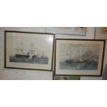 Two colour engravings of 19th c. steam frigates "HMS Geyser" and "HMS The Terrible" after the