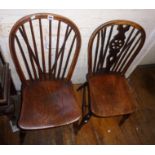 Ash and elm country kitchen chairs, one stickback, one wheelback early 19th c.