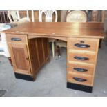 Art Deco light oak kneehole pedestal desk