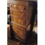Reproduction walnut bow fronted tallboy chest of six drawers