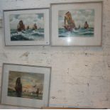 Three watercolours of junks in Hong Kong Harbour by LING