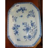 18th c. Chinese blue and white butterfly lozenge shaped platter, 32cm x 23cm