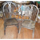 Two wheel-back Windsor carver chairs