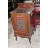 Edwardian carved mahogany fall front coal box or ice bucket