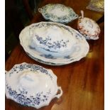 Victorian tableware, blue and white tureens, meat platters etc.