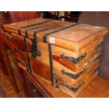 Iron bound rustic wooden chest, 22" wide x 13" tall