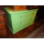 Green painted Victorian pine chest of four drawers