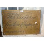Early 20th c incised brass shop sign/plaque for "The Victorian Leather Company - registered office",