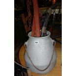 Aluminium milk churn bucket and two pairs of horses haymes