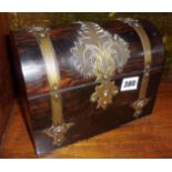19th c. brass bound rosewood dome topped tea caddy