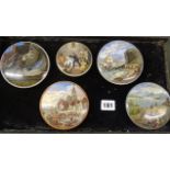 Group of 5 Prattware pot lids - "Lobster Sauce", "Blind Mans Buff", "Vue De La Ville de Strasbourg",