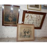 Victorian framed dried ferns, a 19th c. colour engravings of a girl titled verso 'Flowers' and a